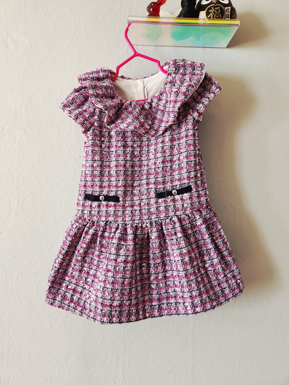Janie and Jack 2T Pink and Purple Tweed Ruffle Collar Dress